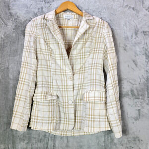Melrose With Love Tan Plaid Seersucker Blazer Jacket Beachy Academia Size S